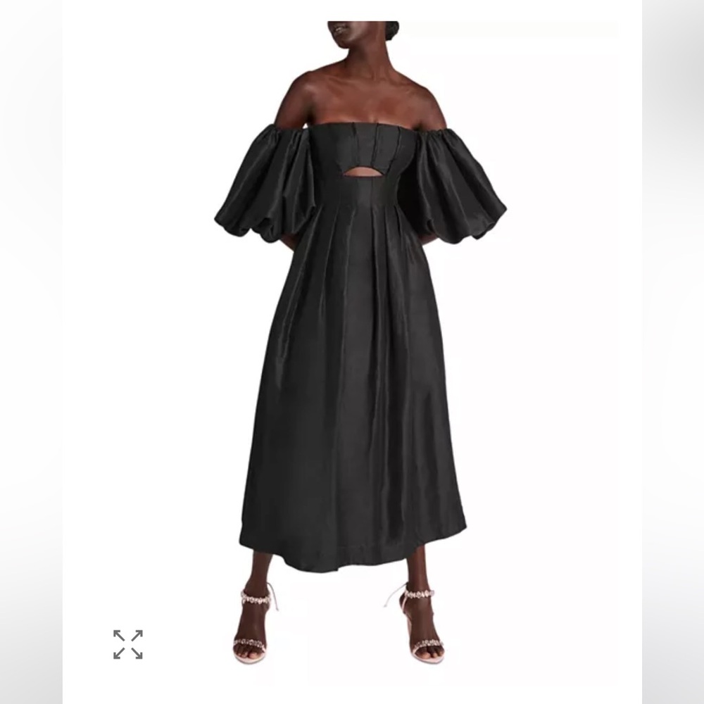Aje Eugenie Elegant Off Shoulder Black Midi Dress